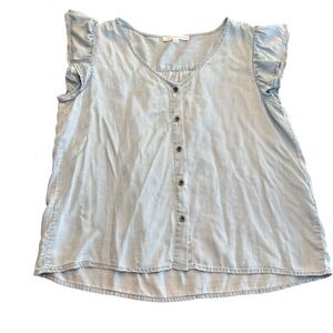Jane + Delancey Blue Lyocell Ruffle Chambray Blouse Flowy Feminine Light Medium‎